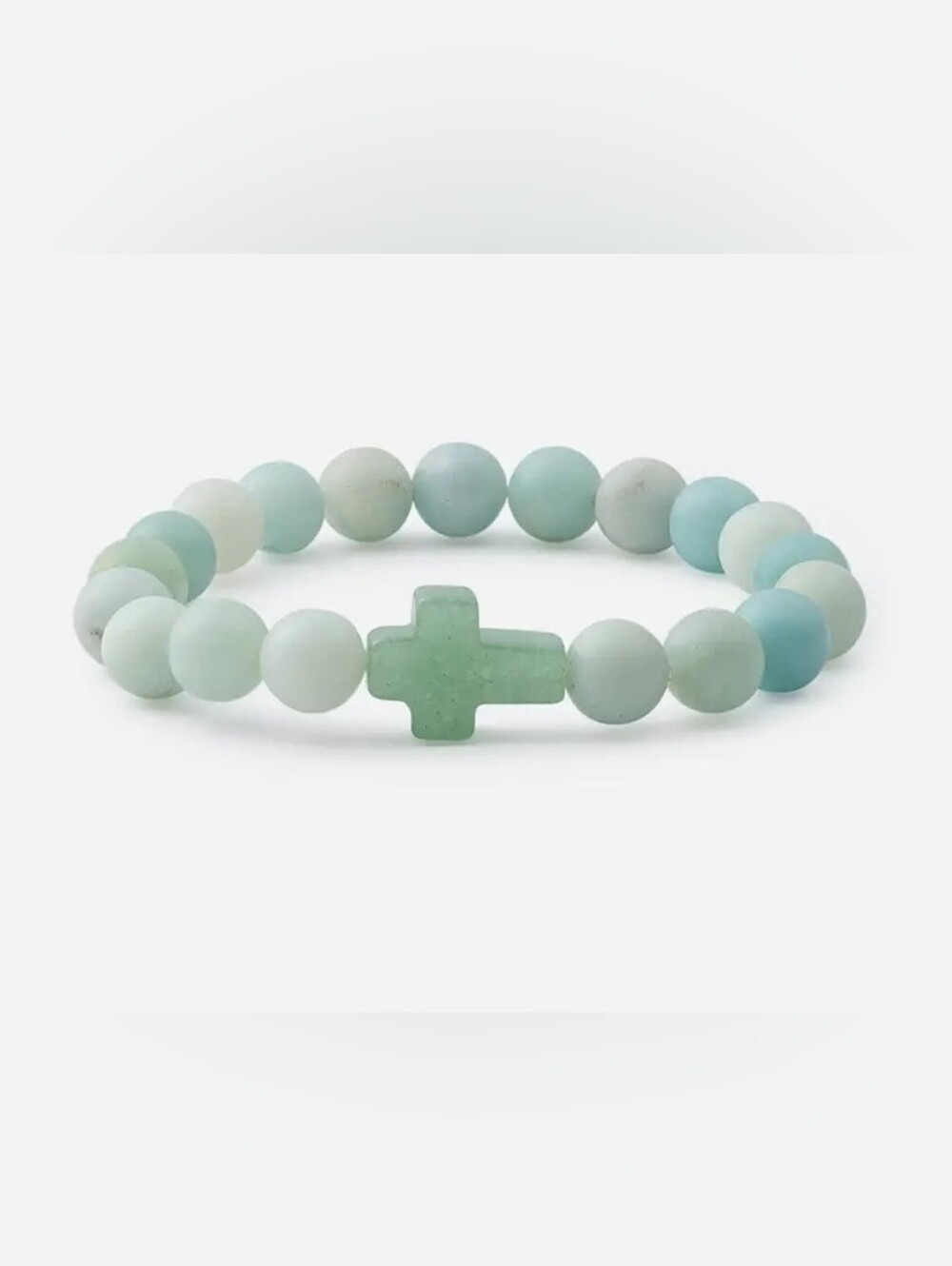 Stretch Beaded Cross Bracelet in Mint Blue